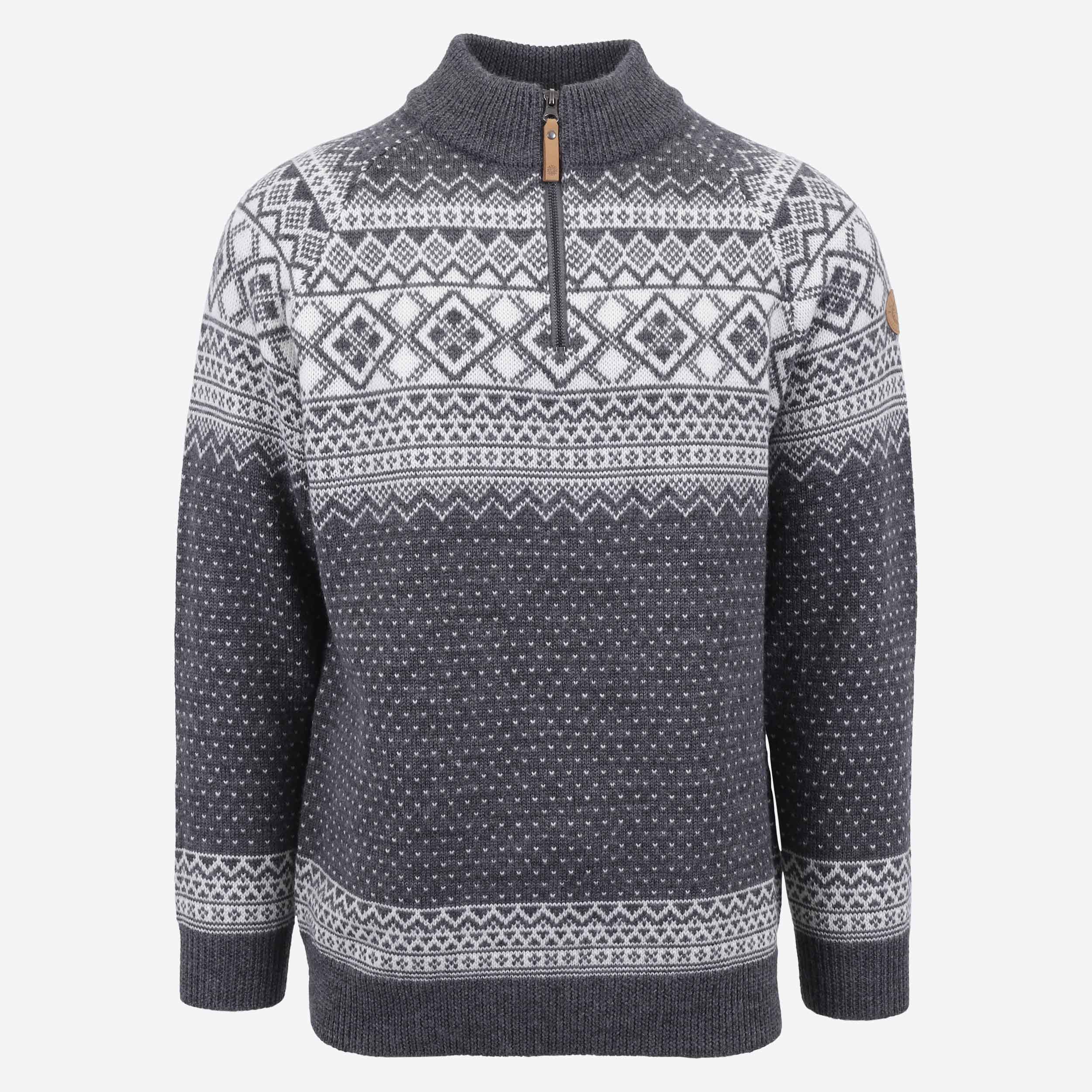ALEXANDER hálfrennd merino ullarpeysa með norsku mynstri