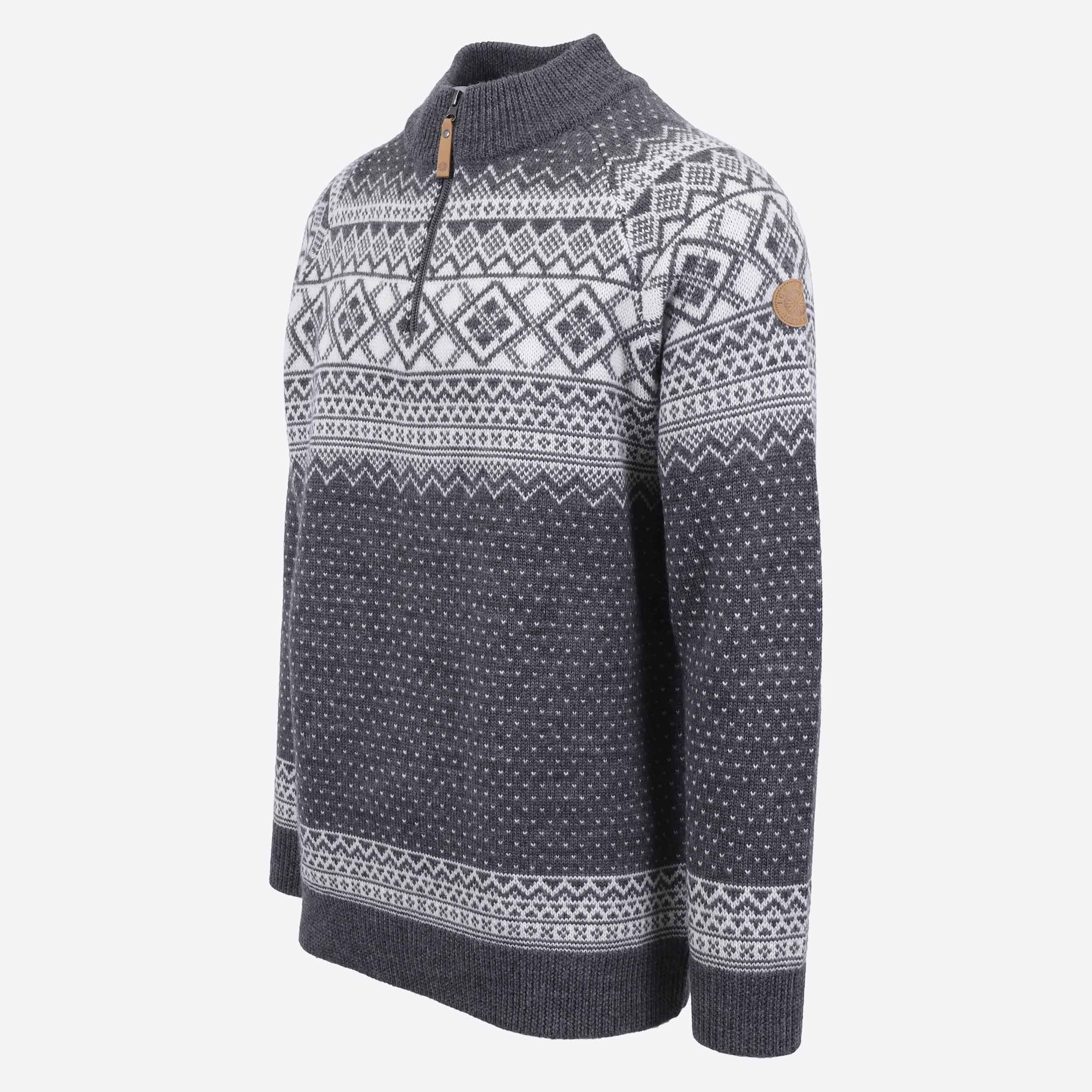 ALEXANDER hálfrennd merino ullarpeysa með norsku mynstri