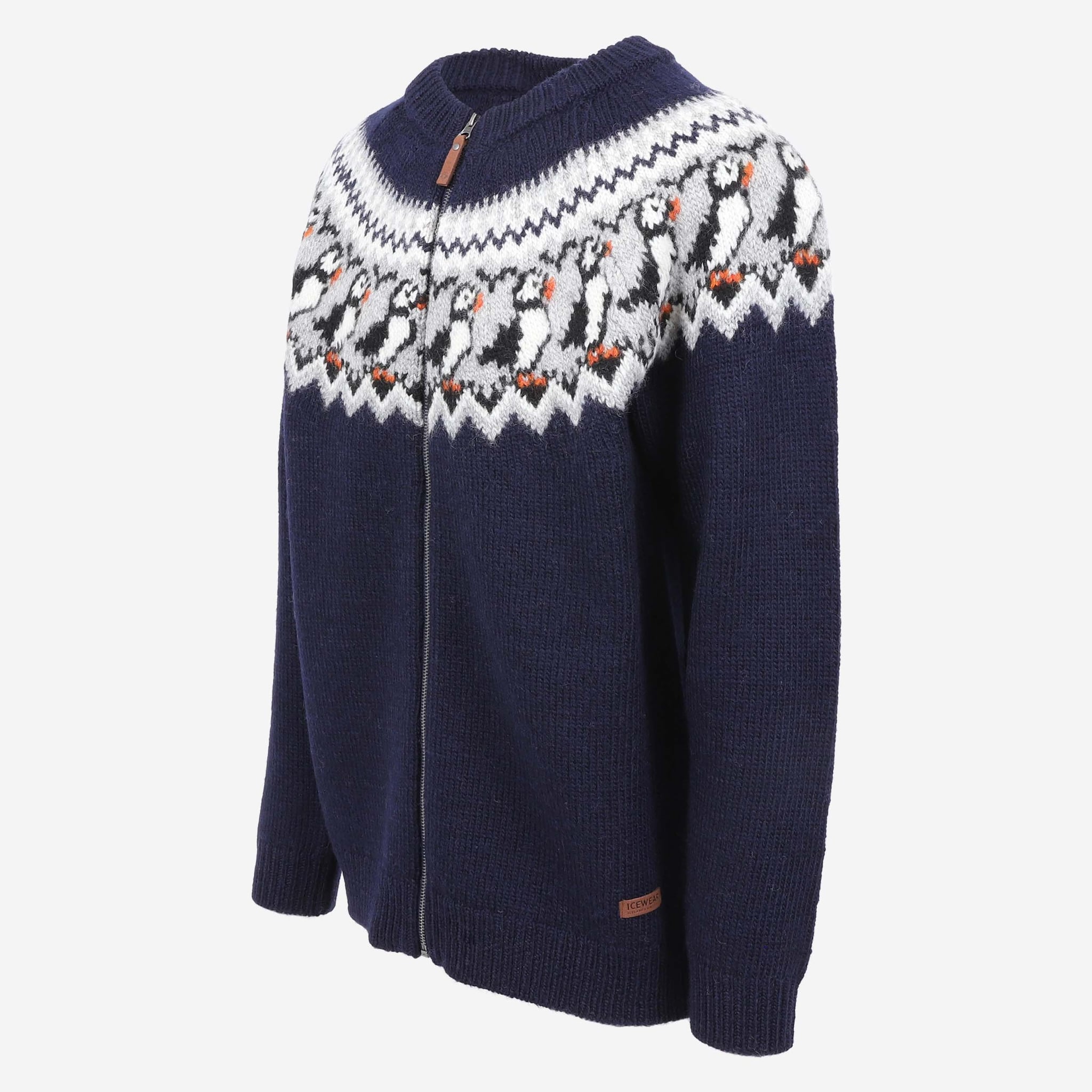 Lundi Puffin bird patterned zipped wool sweater