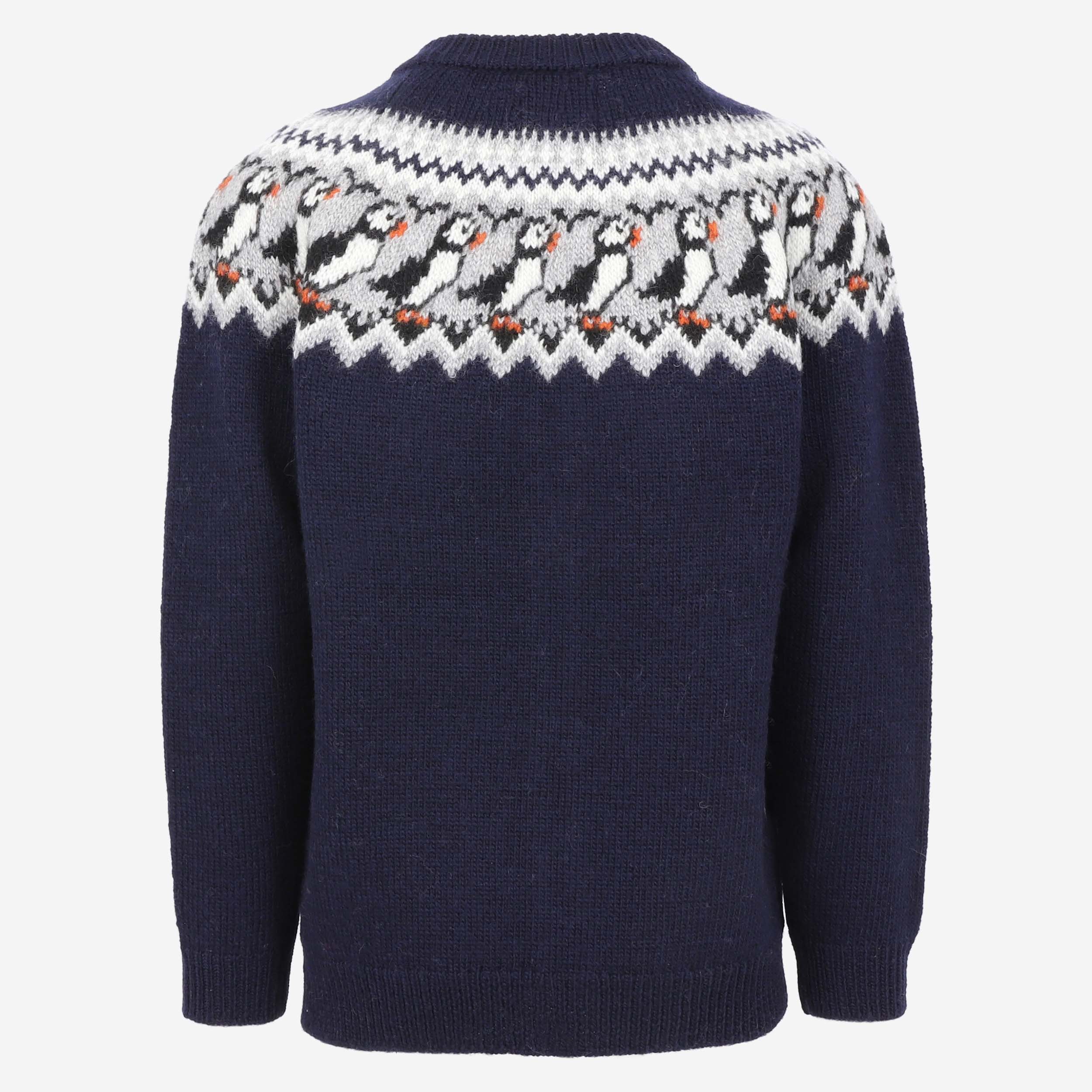 Lundi Puffin bird patterned zipped wool sweater
