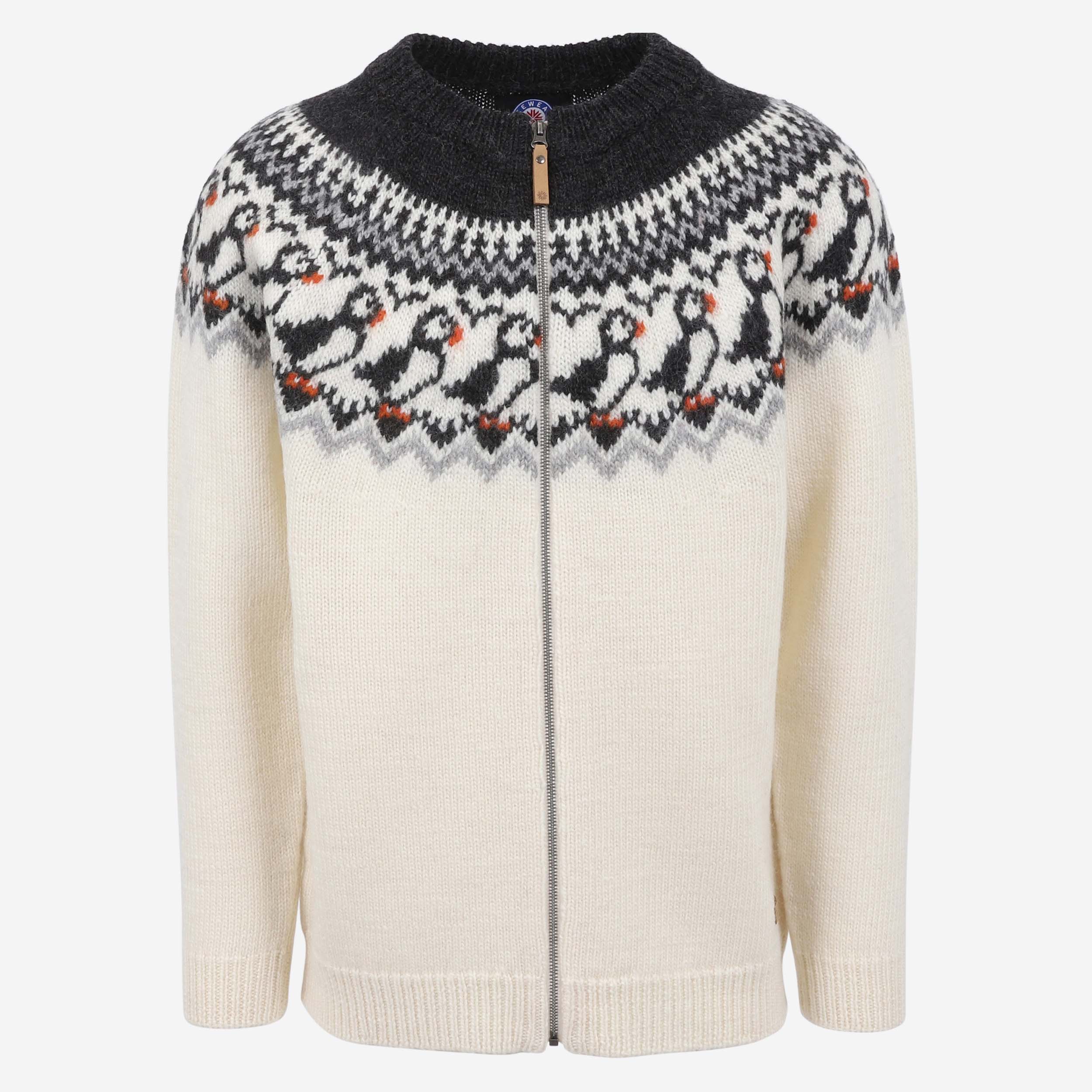 Lundi pull en laine zippé avec motif Puffin
