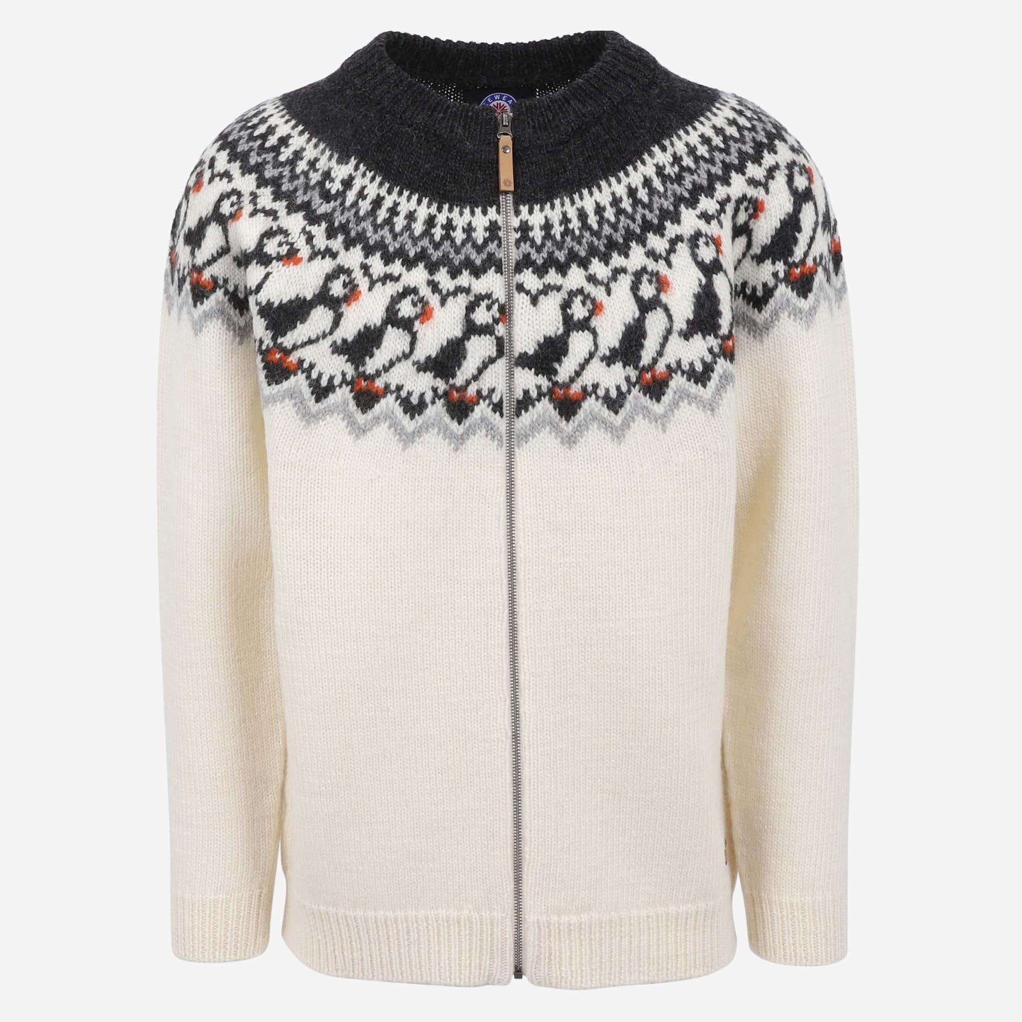 Lundi Puffin bird design zipped wool sweater