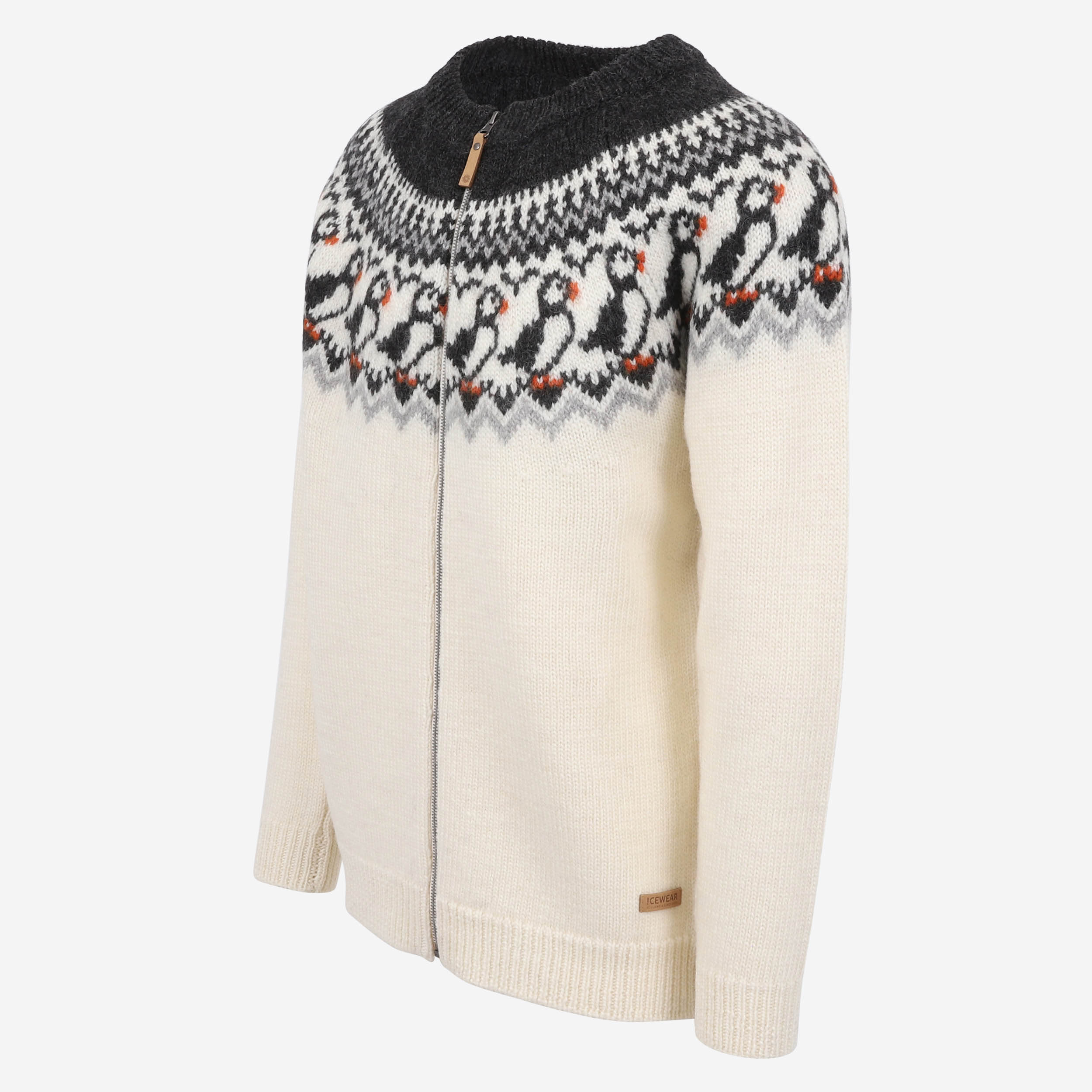 Lundi pull en laine zippé avec motif Puffin