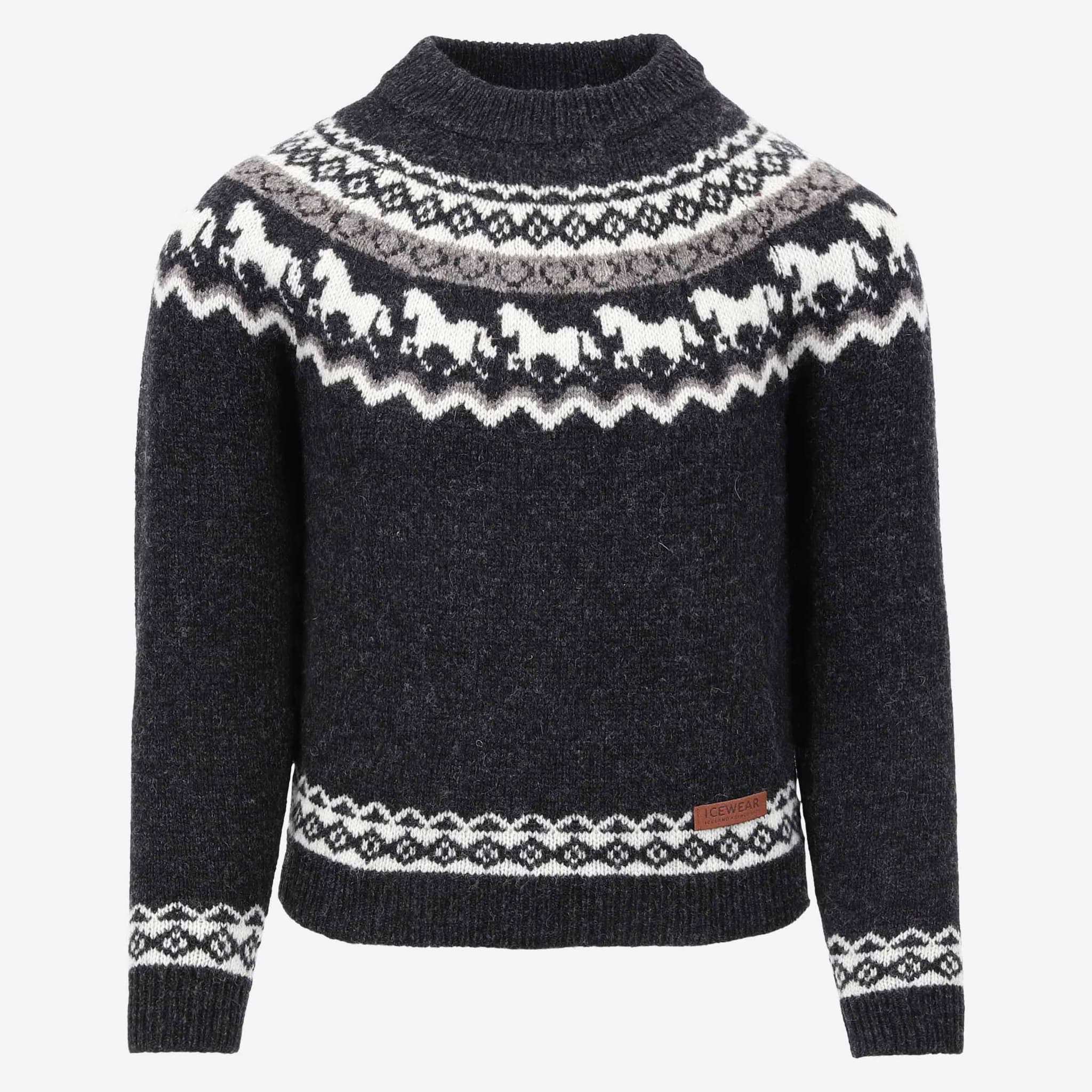 Sleipnir children´s wool sweater with horse patterns