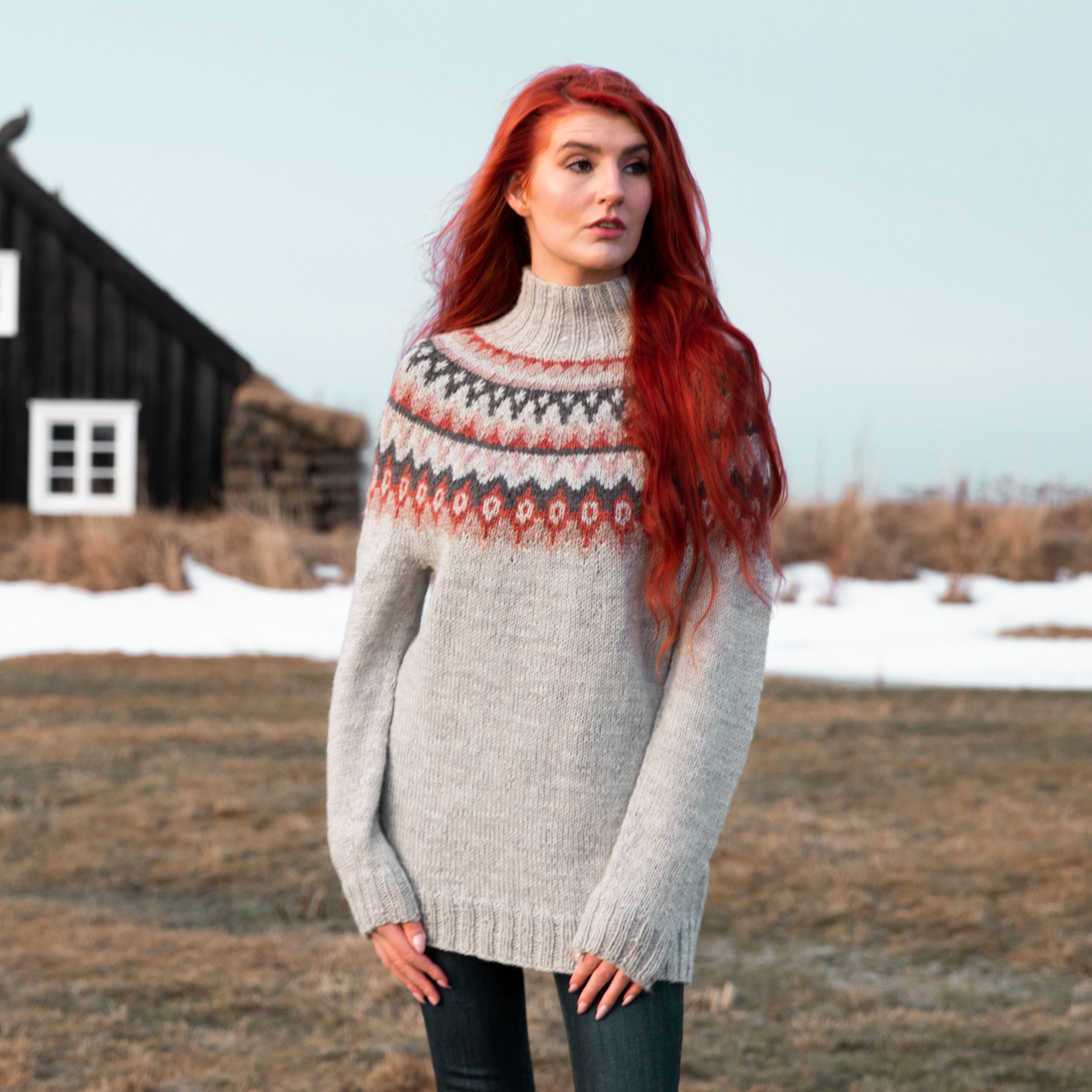 Lilja long patterned sweater knitting pattern